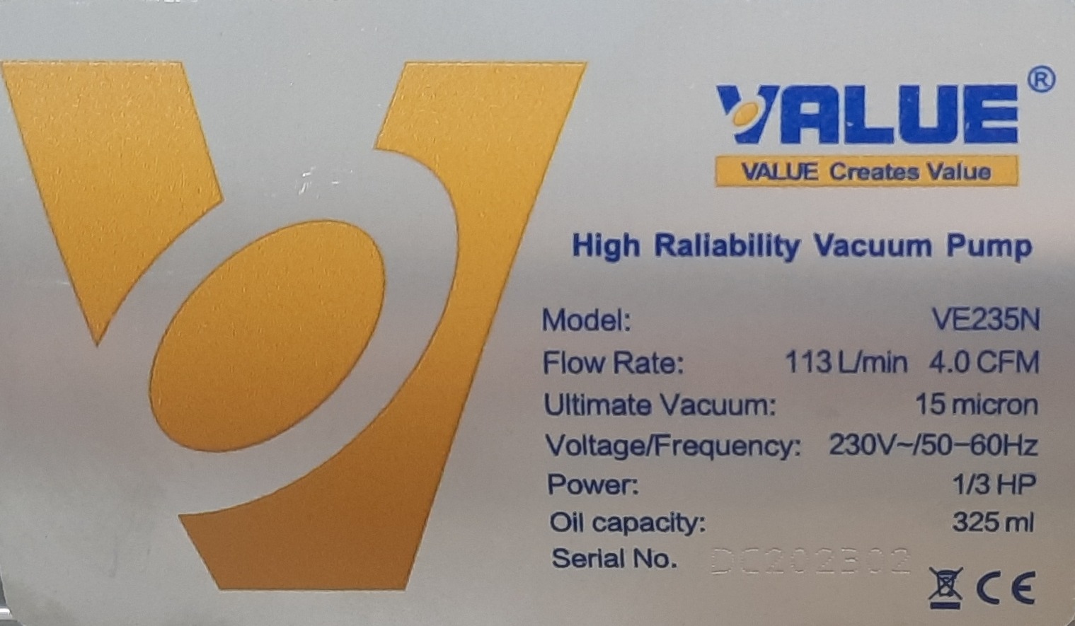 پمپ وکیوم دو مرحله ای VE235N VALUE